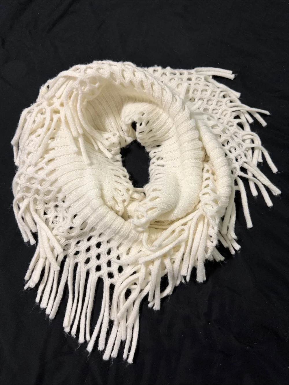 Mixit Cream Knit Infinity Scarf with Fringe